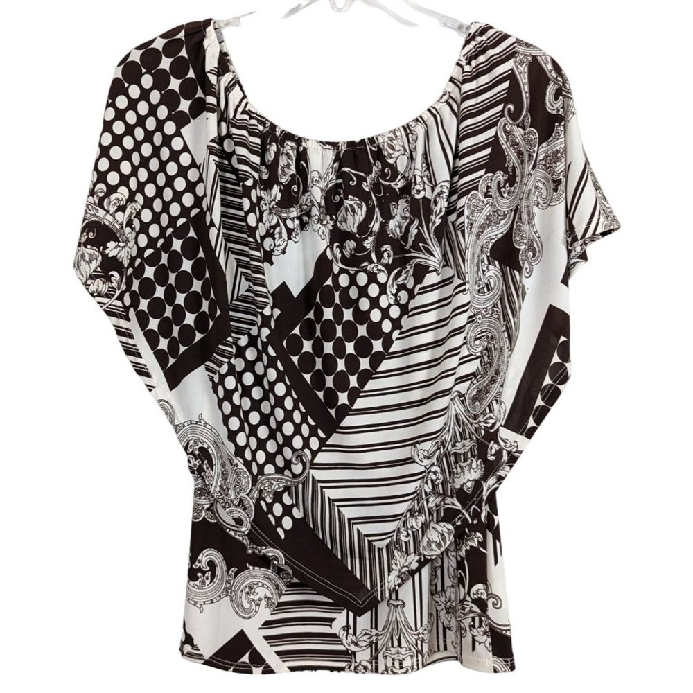 Chatoyant brown and white short sleeve drop‎ neck top size S